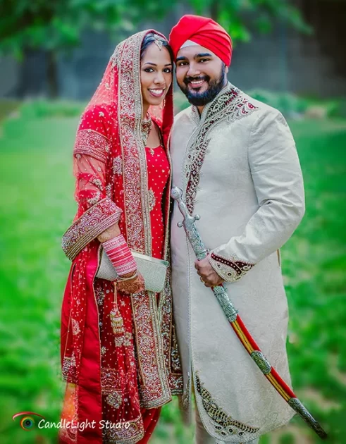 Photo of a New York-based Indian couple gazing into each other's eyes.